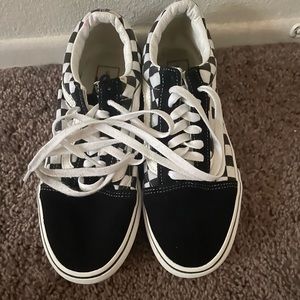 Vans Old Skool Checkered Platform Shoes Black